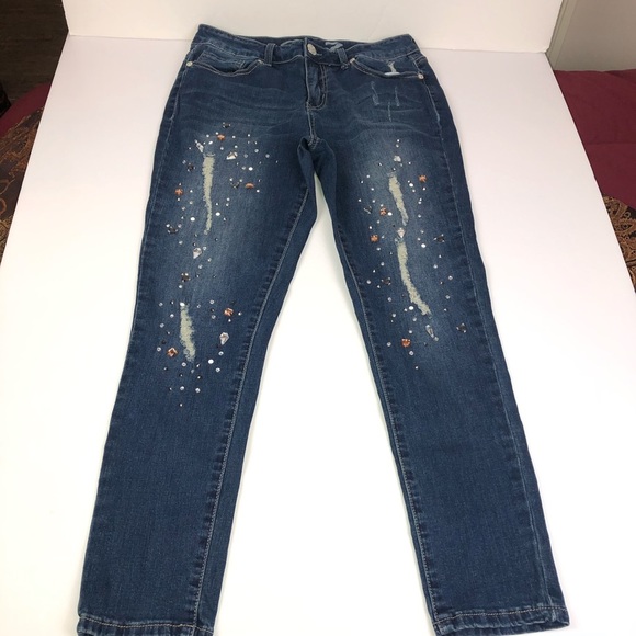 Seven7 Distressed Jewel Ankle Skinny Jeans 8 - Picture 5 of 16